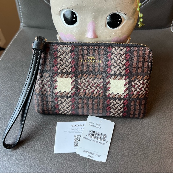 Coach Zip Wristlet - Brushed Brown Multi Color Plaid - DISCONTINUED - Picture 4 of 9